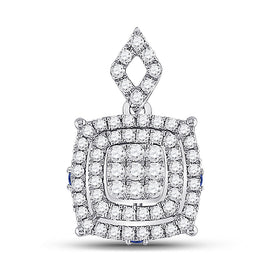 14kt White Gold Womens Round Diamond Square Cluster Pendant - Captivating Elegance - Top View