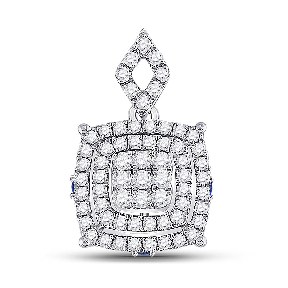 Diamond Fashion Pendant | 14kt White Gold Womens Round Diamond Square Cluster Pendant 1/2 Cttw | Splendid Jewellery GND