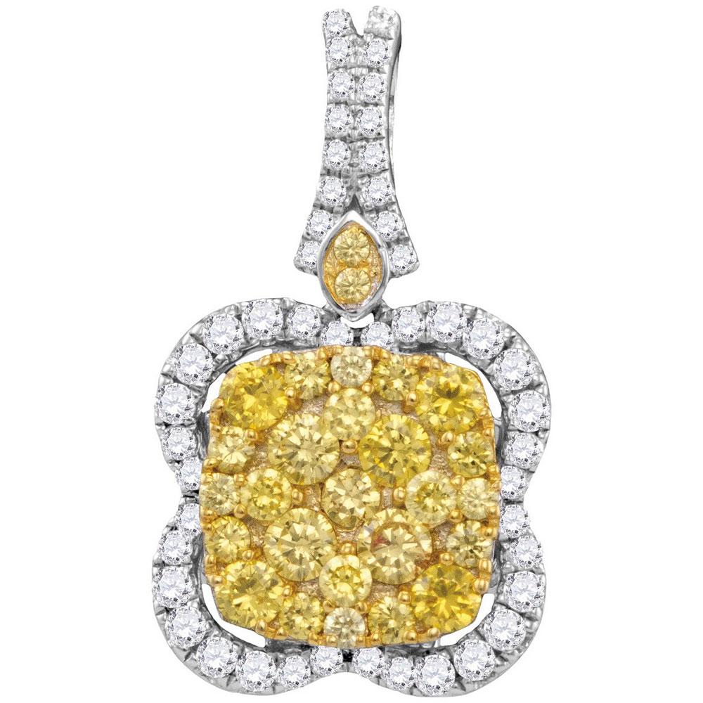 Diamond Fashion Pendant | 14kt White Gold Womens Round Yellow Diamond Quatrefoil Frame Cluster Pendant 1-5/8 Cttw | Splendid Jewellery GND