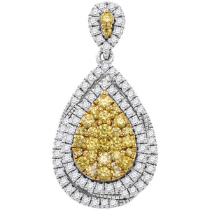 Diamond Fashion Pendant | 14kt White Gold Womens Round Yellow Diamond Teardrop Cluster Pendant 1-1/2 Cttw | Splendid Jewellery GND