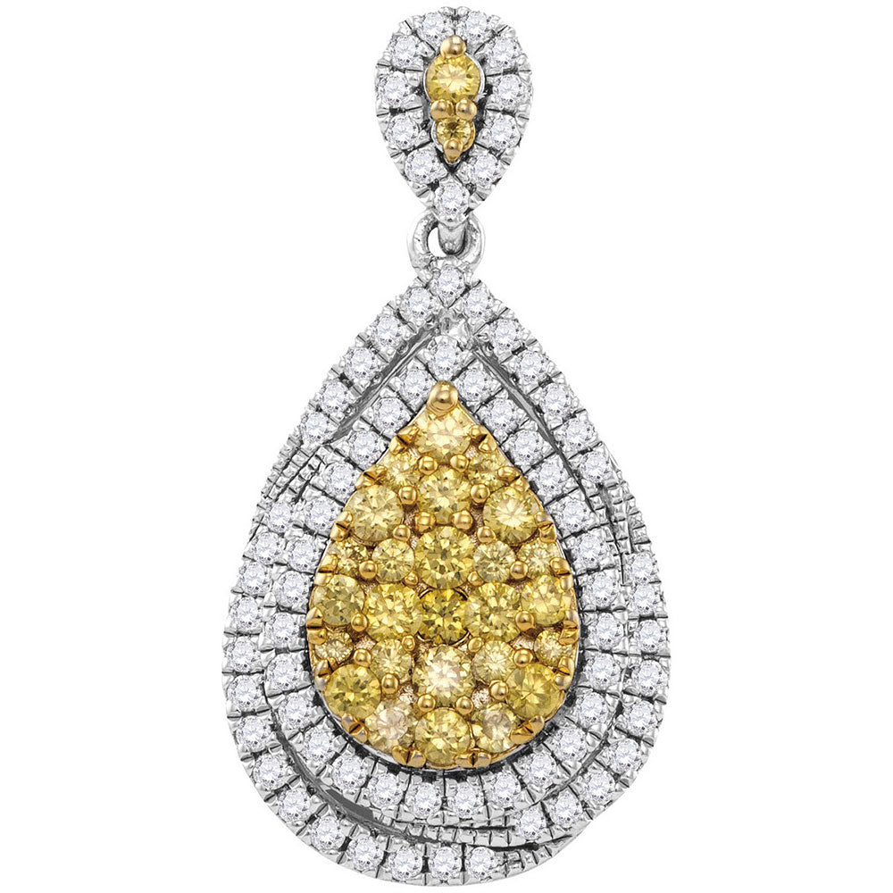 Diamond Fashion Pendant | 14kt White Gold Womens Round Yellow Diamond Teardrop Cluster Pendant 1-1/2 Cttw | Splendid Jewellery GND