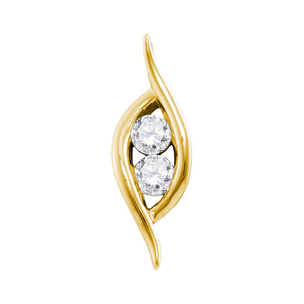 Diamond Fashion Pendant | 14kt Yellow Gold Womens Round Diamond Bypass 2-stone Pendant 1/4 Cttw | Splendid Jewellery GND