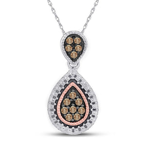 Diamond Fashion Pendant | Sterling Silver Womens Round Brown Diamond Teardrop Cluster Pendant 1/6 Cttw | Splendid Jewellery GND