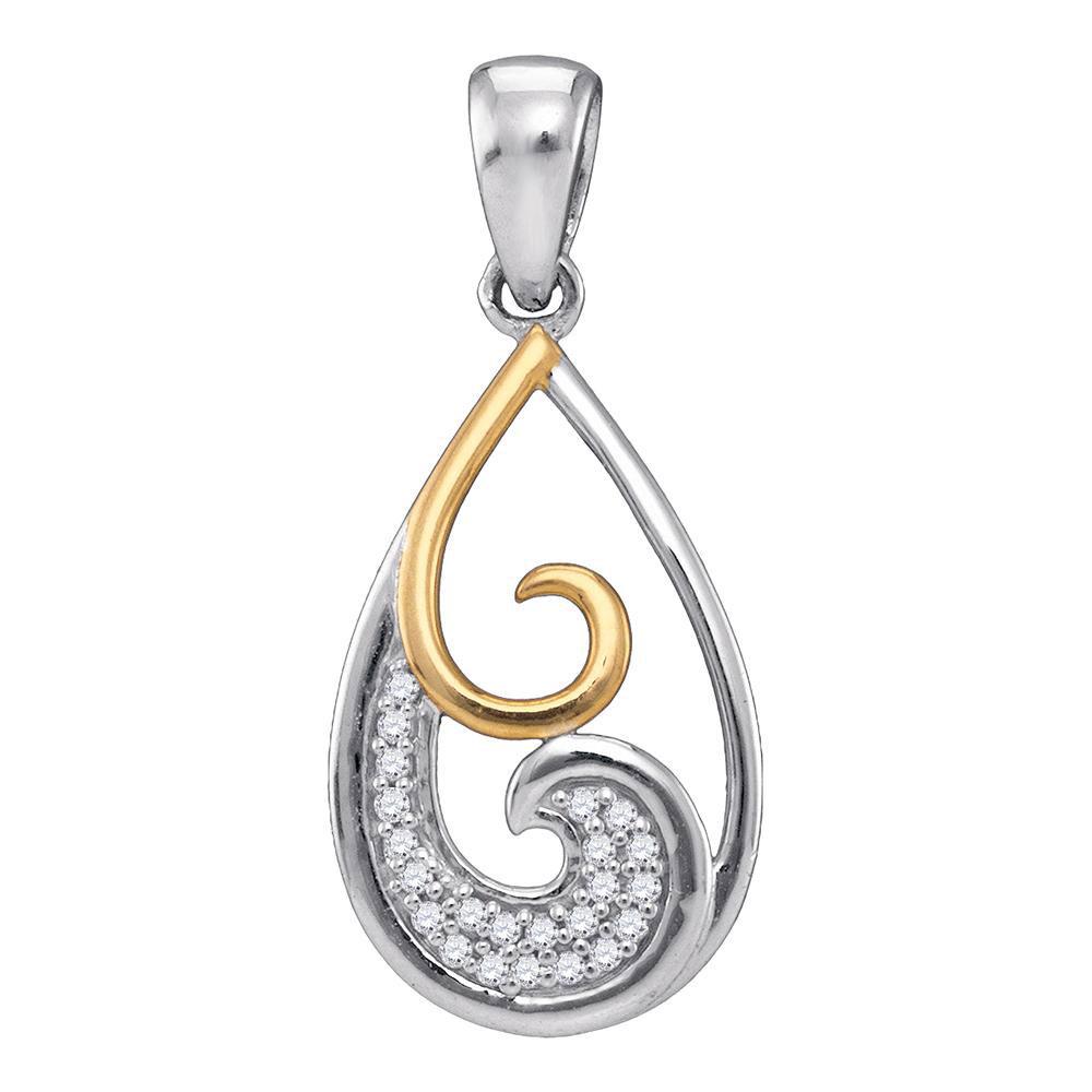 Diamond Fashion Pendant | Sterling Silver Womens Round Diamond 2-stone Teardrop Pendant 1/20 Cttw | Splendid Jewellery GND