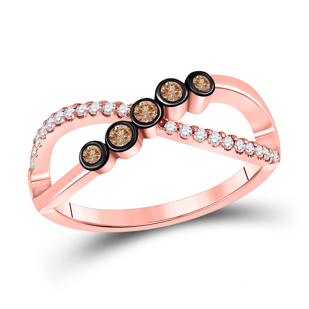 Diamond Fashion Ring | 10kt Rose Gold Womens Round Brown Diamond Fashion Infinity Ring 1/4 Cttw | Splendid Jewellery GND