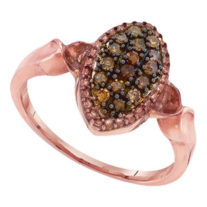 Diamond Fashion Ring | 10kt Rose Gold Womens Round Brown Diamond Oval Cluster Ring 1/5 Cttw | Splendid Jewellery GND