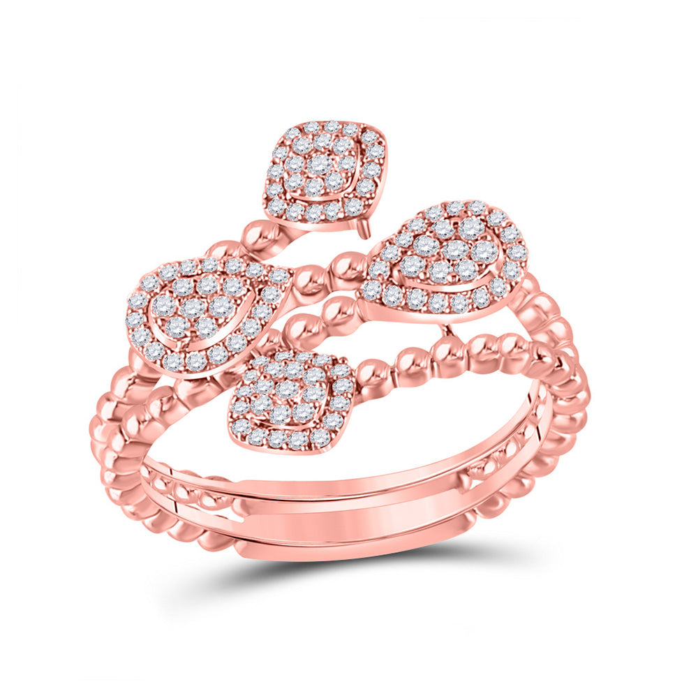 Diamond Fashion Ring | 10kt Rose Gold Womens Round Diamond Beaded Geometric Wrap Fashion Ring 1/3 Cttw | Splendid Jewellery GND