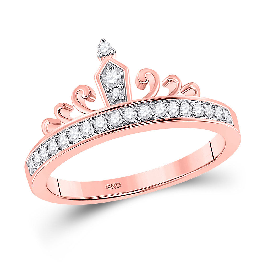 Diamond Fashion Ring | 10kt Rose Gold Womens Round Diamond Crown Tiara Band Ring 1/5 Cttw | Splendid Jewellery GND