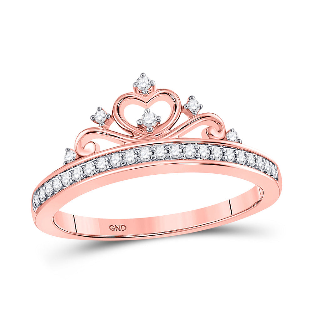 Diamond Fashion Ring | 10kt Rose Gold Womens Round Diamond Crown Tiara Band Ring 1/6 Cttw | Splendid Jewellery GND
