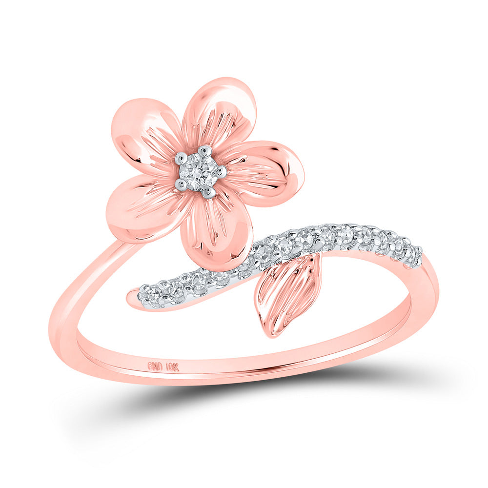 Diamond Fashion Ring | 10kt Rose Gold Womens Round Diamond Flower Band Ring 1/12 Cttw | Splendid Jewellery GND