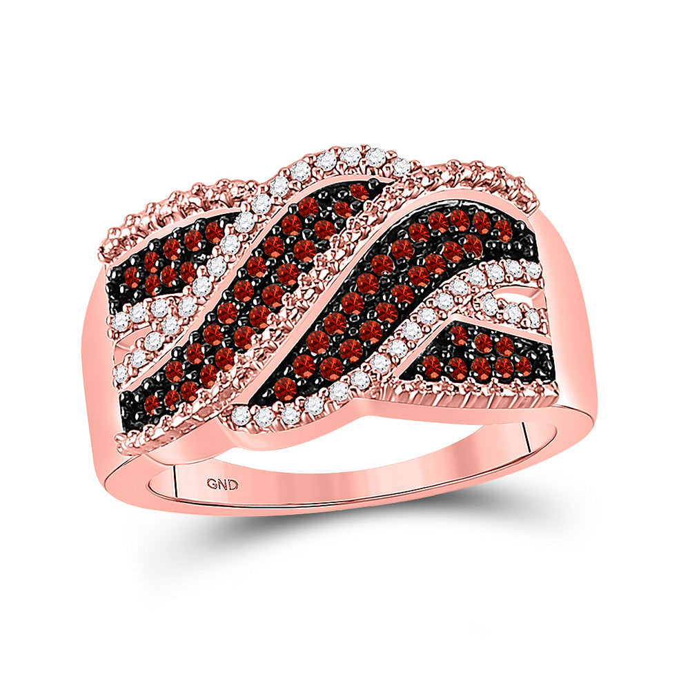 Diamond Fashion Ring | 10kt Rose Gold Womens Round Red Color Enhanced Diamond Crossover Band Ring 1/3 Cttw | Splendid Jewellery GND