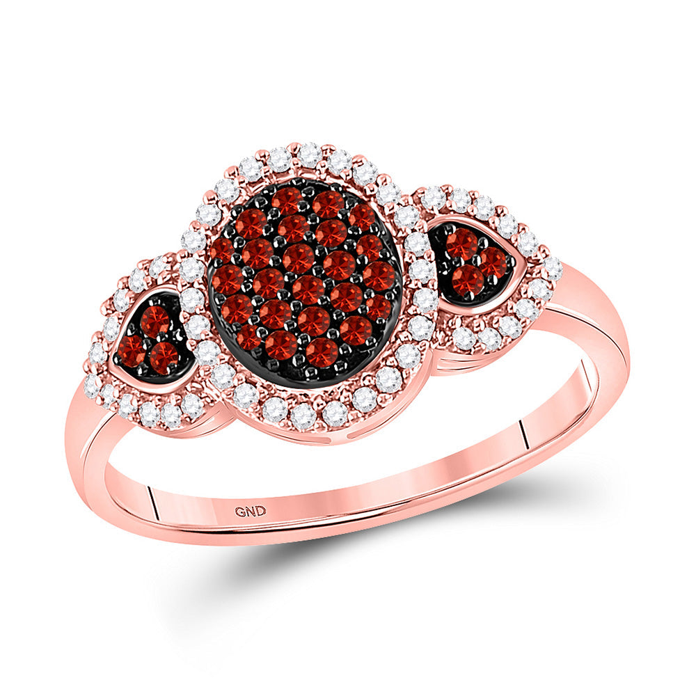 Diamond Fashion Ring | 10kt Rose Gold Womens Round Red Color Enhanced Diamond Oval Cluster Ring 1/3 Cttw | Splendid Jewellery GND