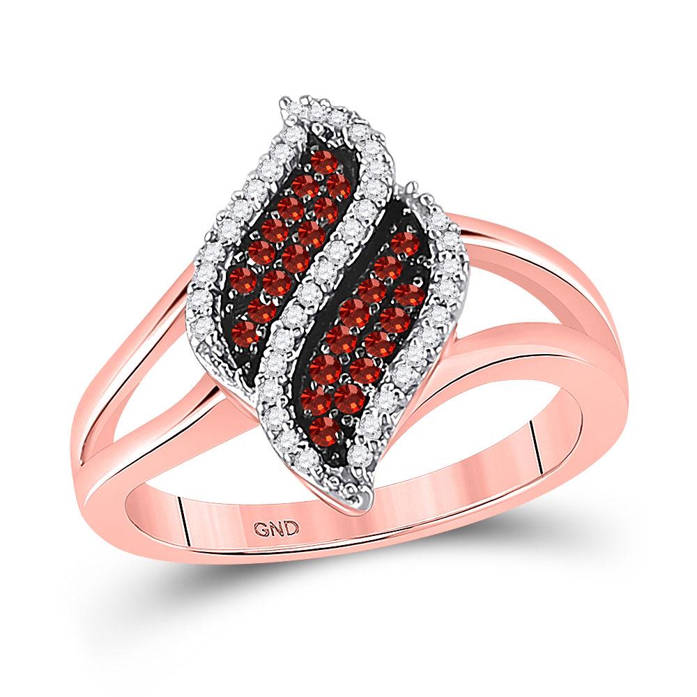 Diamond Fashion Ring | 10kt Rose Gold Womens Round Red Color Enhanced Diamond Oval Cluster Split-shank Ring 1/3 Cttw | Splendid Jewellery GND