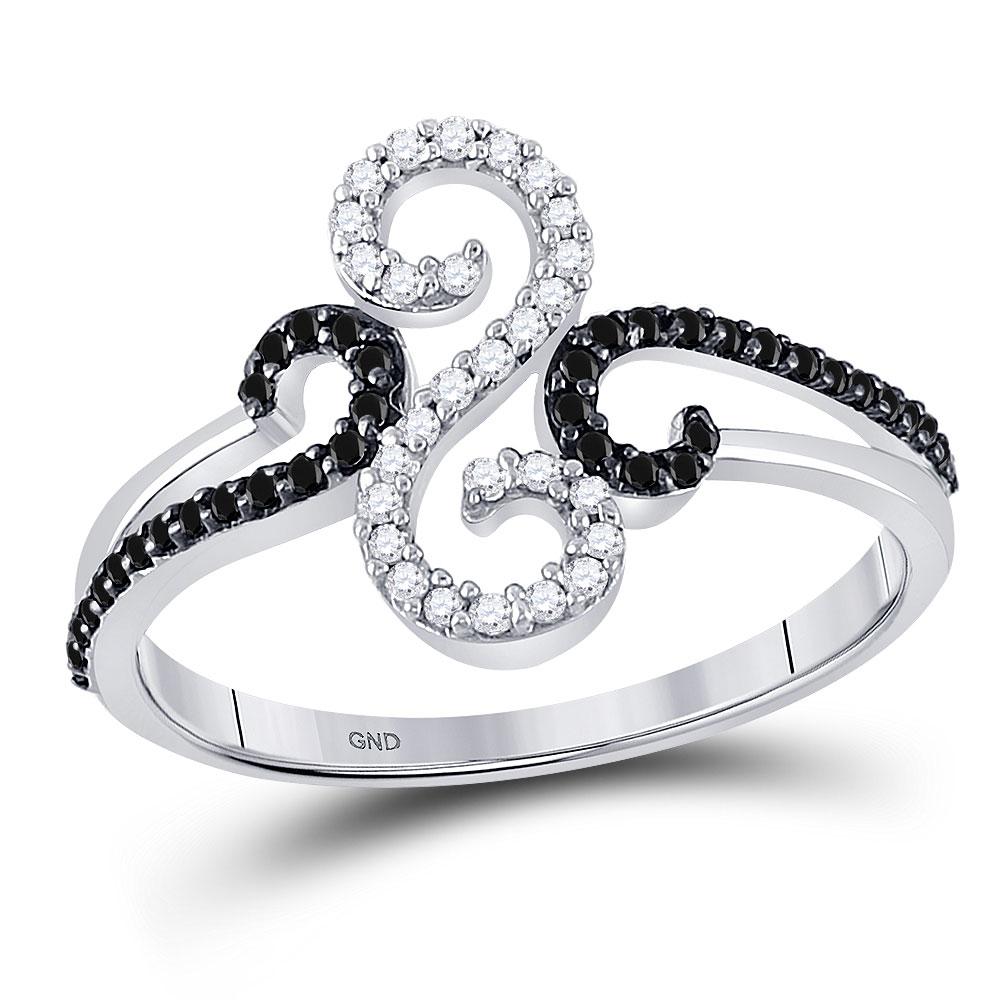 Diamond Fashion Ring | 10kt White Gold Womens Round Black Color Enhanced Diamond Swirl Ring 1/5 Cttw | Splendid Jewellery GND