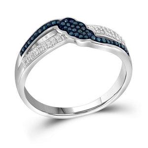 Diamond Fashion Ring | 10kt White Gold Womens Round Blue Color Enhanced Diamond Fashion Ring 1/5 Cttw | Splendid Jewellery GND