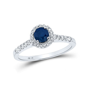 Diamond Fashion Ring | 10kt White Gold Womens Round Blue Color Enhanced Diamond Solitaire Ring 3/4 Cttw | Splendid Jewellery GND