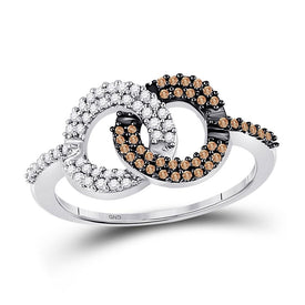10kt White Gold Womens Round Brown Diamond Linked Circles Fashion Ring Top View from Splendid Jewellery