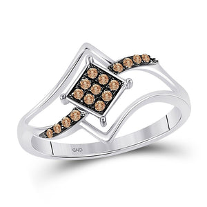 Diamond Fashion Ring | 10kt White Gold Womens Round Brown Diamond Square Cluster Ring 1/6 Cttw | Splendid Jewellery GND