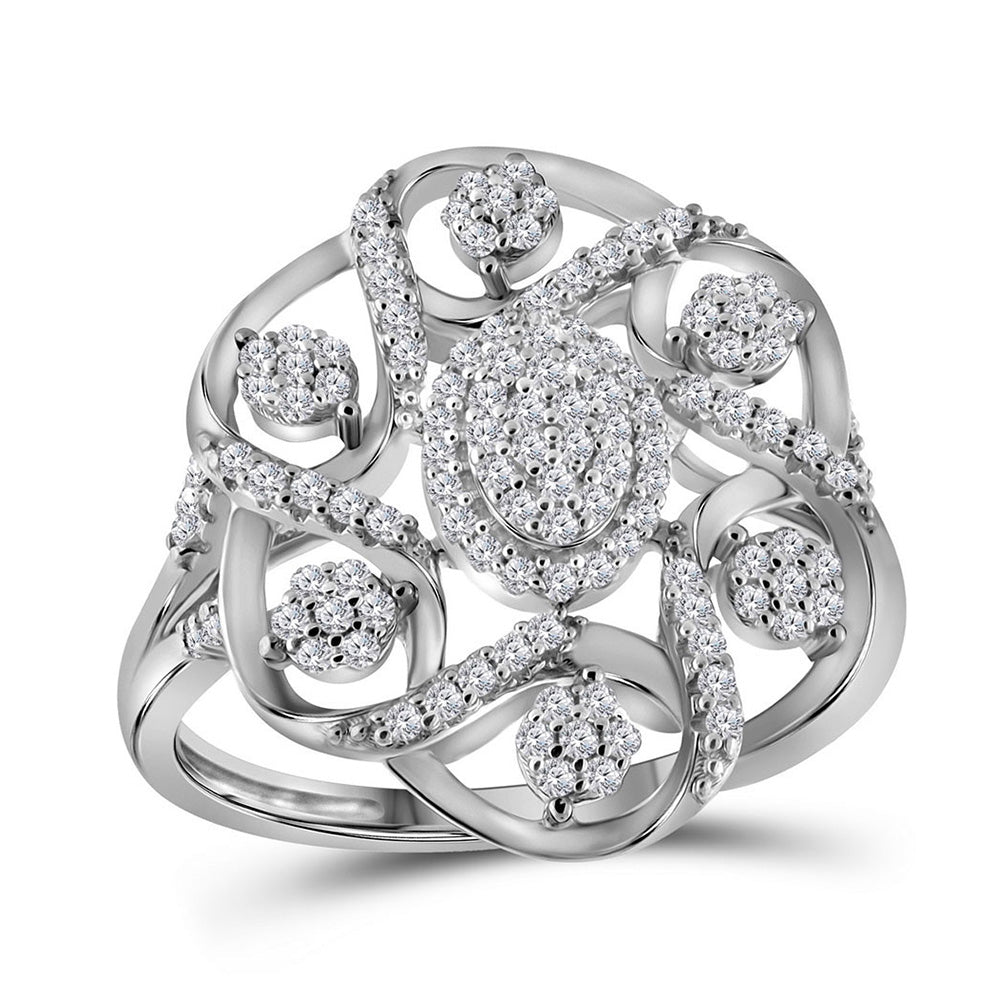 Diamond Fashion Ring | 10kt White Gold Womens Round Diamond Cluster Cocktail Ring 1/3 Cttw | Splendid Jewellery GND