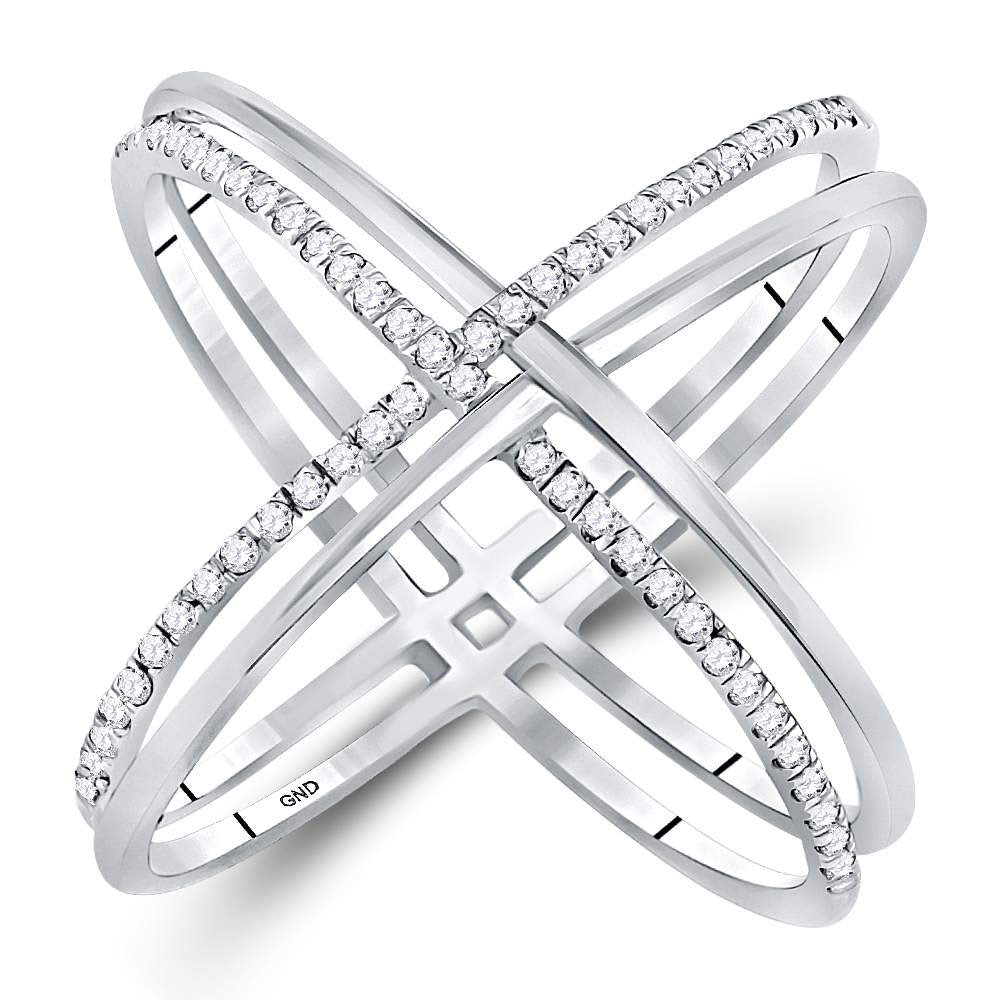 Diamond Fashion Ring | 10kt White Gold Womens Round Diamond Crossover Band Ring 1/3 Cttw | Splendid Jewellery GND