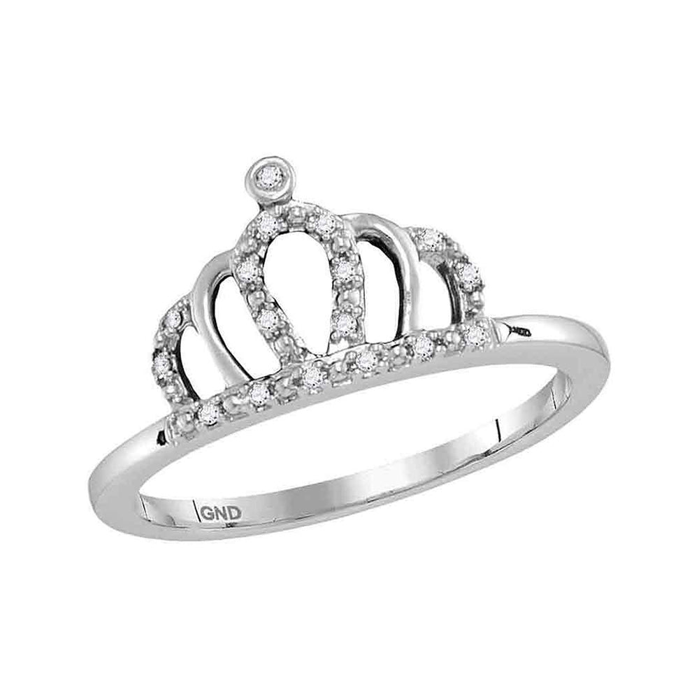 Diamond Fashion Ring | 10kt White Gold Womens Round Diamond Crown Band Ring 1/20 Cttw | Splendid Jewellery GND