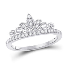 Load image into Gallery viewer, Enchanting Crown Tiara Diamond Fashion Ring Top view from the 10Kt White Gold Womens Round Diamond Crown Tiara Band Ring 1 5 Cttwpin229082 collection by Splendid Jewellery