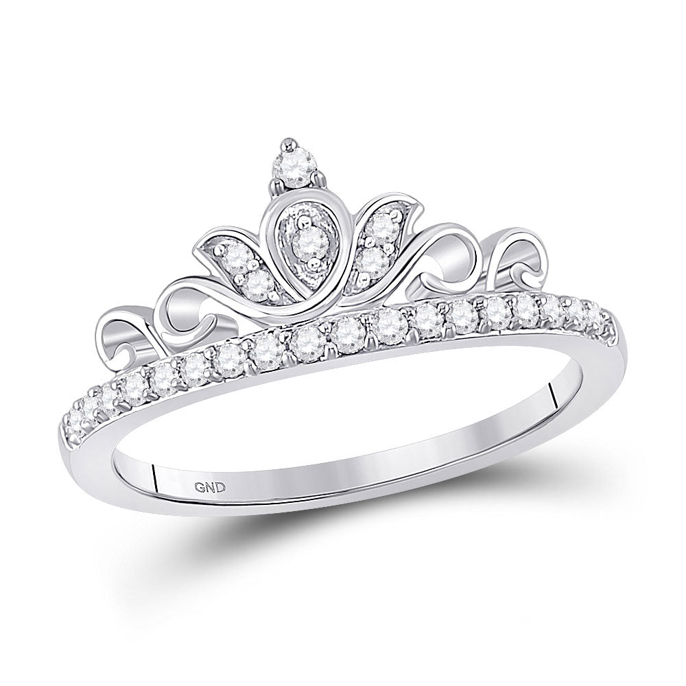 Diamond Fashion Ring | 10kt White Gold Womens Round Diamond Crown Tiara Band Ring 1/5 Cttw | Splendid Jewellery GND