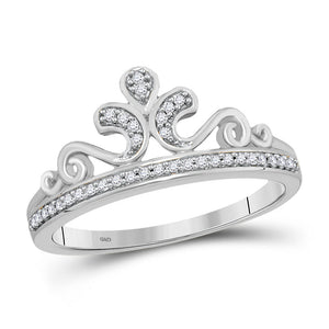Diamond Fashion Ring | 10kt White Gold Womens Round Diamond Crown Tiara Fashion Ring 1/10 Cttw | Splendid Jewellery GND