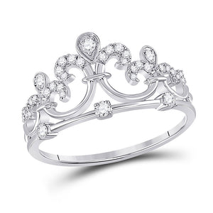 Diamond Fashion Ring | 10kt White Gold Womens Round Diamond Fleur Crown Tiara Fashion Ring 1/5 Cttw | Splendid Jewellery GND