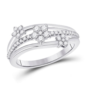 Diamond Fashion Ring | 10kt White Gold Womens Round Diamond Flower Star Band Ring 1/3 Cttw | Splendid Jewellery GND