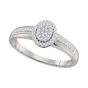 Diamond Fashion Ring | 10kt White Gold Womens Round Diamond Oval Cluster Ring 1/6 Cttw | Splendid Jewellery GND
