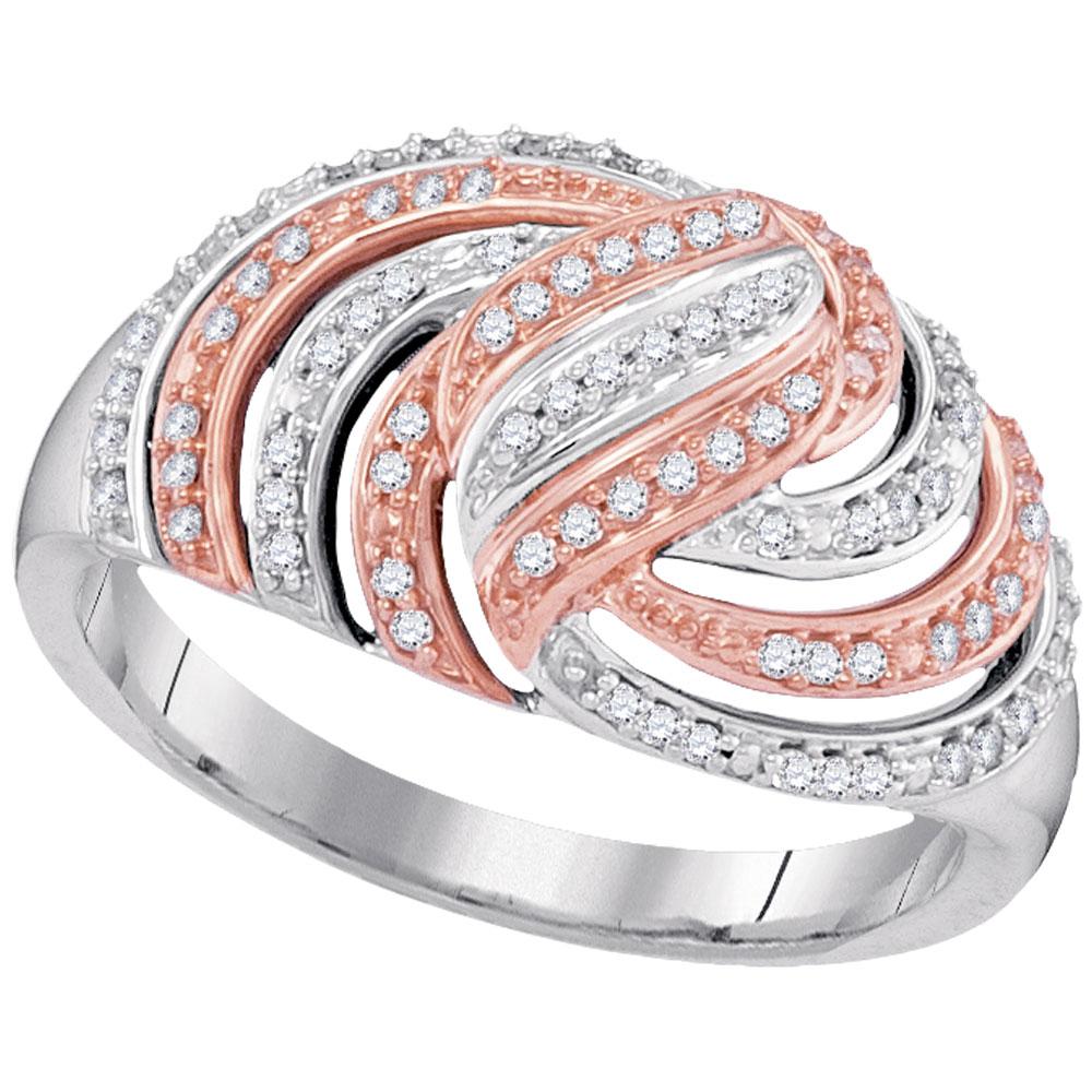 Diamond Fashion Ring | 10kt White Gold Womens Round Diamond Striped Rose-tone Fashion Ring 1/4 Cttw | Splendid Jewellery GND