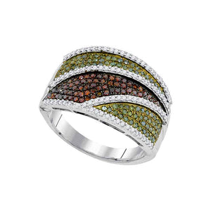 Diamond Fashion Ring | 10kt White Gold Womens Round Green Color Enhanced Diamond Cluster Ring 3/4 Cttw | Splendid Jewellery GND