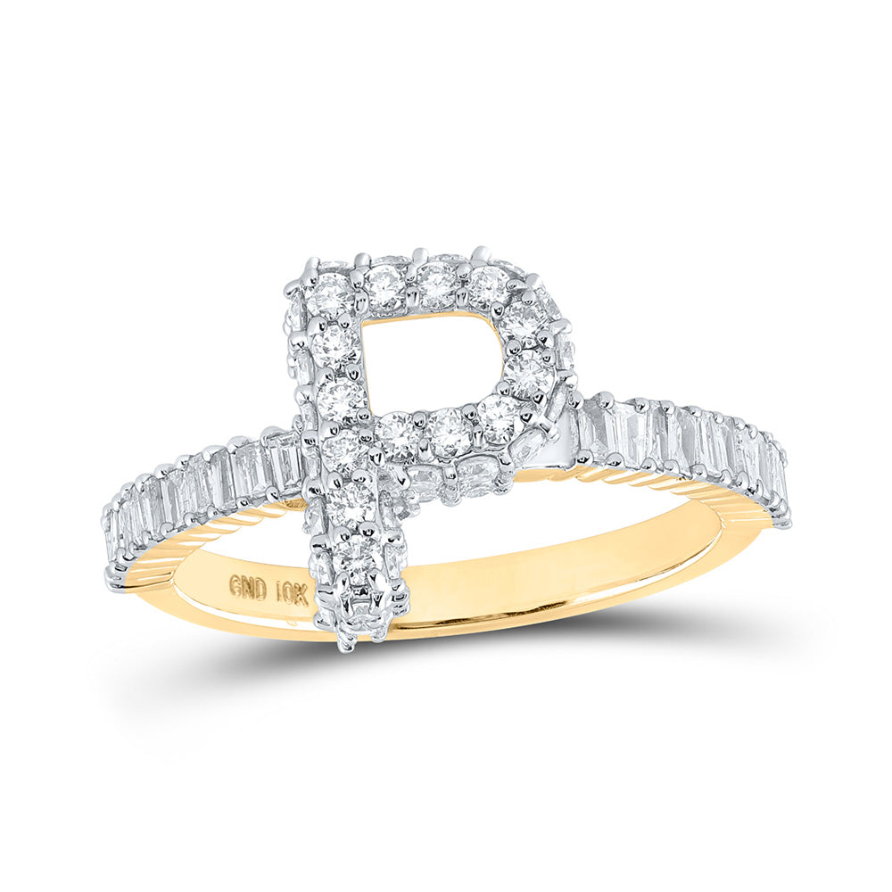 Diamond Fashion Ring | 10kt Yellow Gold Womens Baguette Diamond P Initial Letter Ring 1 Cttw | Splendid Jewellery GND