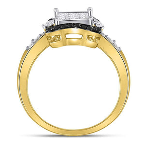 Diamond Fashion Ring | 10kt Yellow Gold Womens Round Black Color Enhanced Diamond Cluster Ring 3/4 Cttw | Splendid Jewellery GND