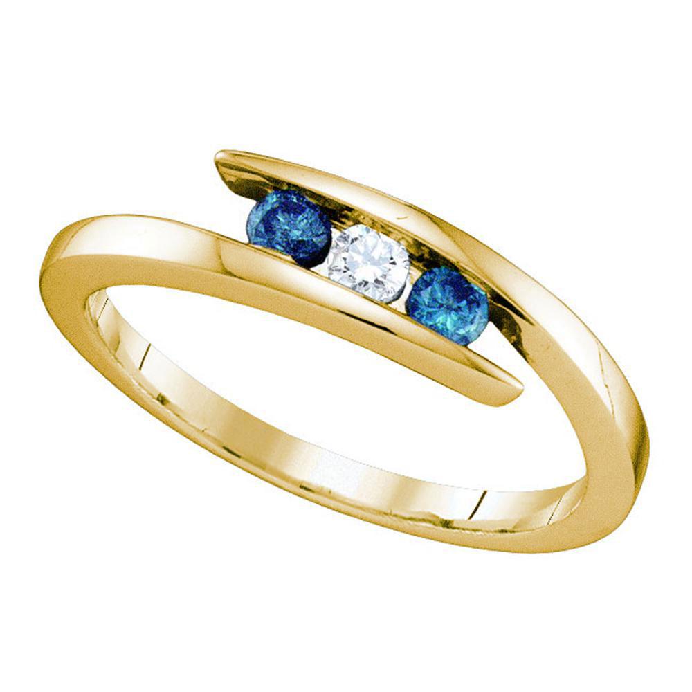 Diamond Fashion Ring | 10kt Yellow Gold Womens Round Blue Color Enhanced Diamond 3-stone Ring 1/4 Cttw | Splendid Jewellery GND