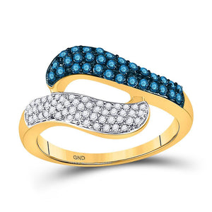 Diamond Fashion Ring | 10kt Yellow Gold Womens Round Blue Color Enhanced Diamond Cocktail Ring 1/2 Cttw | Splendid Jewellery GND