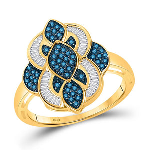 Diamond Fashion Ring | 10kt Yellow Gold Womens Round Blue Color Enhanced Diamond Wide Fashion Ring 1/2 Cttw | Splendid Jewellery GND