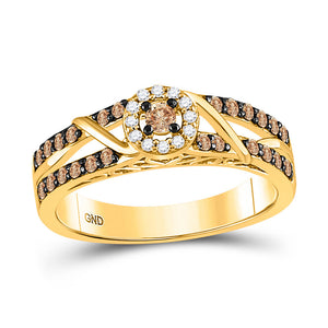 Diamond Fashion Ring | 10kt Yellow Gold Womens Round Brown Diamond Solitaire Ring 3/8 Cttw | Splendid Jewellery GND