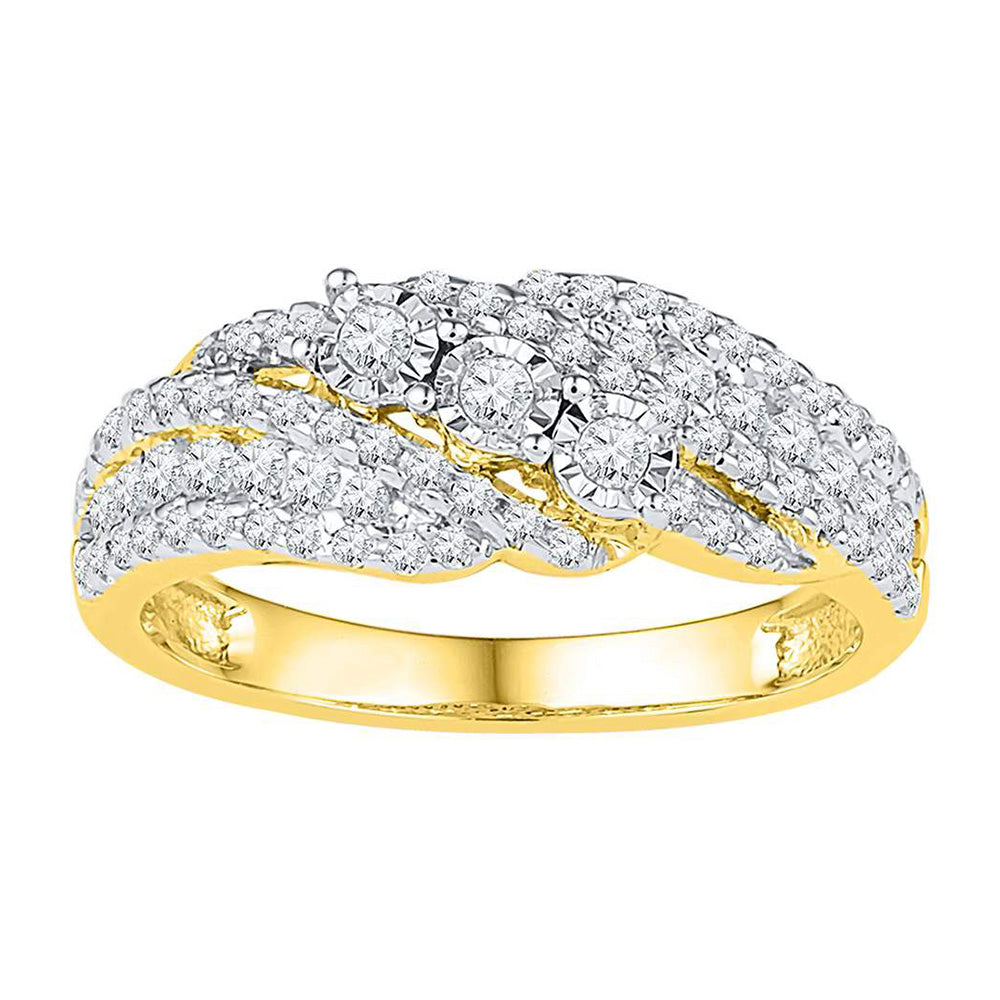 Diamond Fashion Ring | 10kt Yellow Gold Womens Round Diamond 3-stone Ring 1/2 Cttw | Splendid Jewellery GND