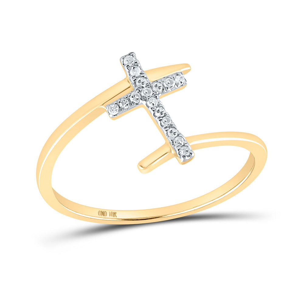 Diamond Fashion Ring | 10kt Yellow Gold Womens Round Diamond Cross Ring 1/12 Cttw | Splendid Jewellery GND
