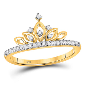 Diamond Fashion Ring | 10kt Yellow Gold Womens Round Diamond Crown Ring 1/6 Cttw | Splendid Jewellery GND