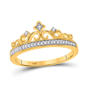 Diamond Fashion Ring | 10kt Yellow Gold Womens Round Diamond Crown Tiara Band Ring 1/10 Cttw | Splendid Jewellery GND