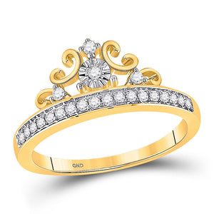 Diamond Fashion Ring | 10kt Yellow Gold Womens Round Diamond Crown Tiara Band Ring 1/5 Cttw | Splendid Jewellery GND