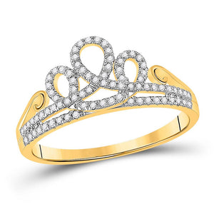 Diamond Fashion Ring | 10kt Yellow Gold Womens Round Diamond Crown Tiara Fashion Ring 1/5 Cttw | Splendid Jewellery GND