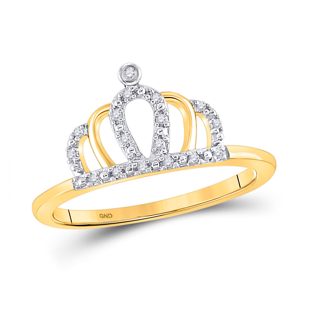 Diamond Fashion Ring | 10kt Yellow Gold Womens Round Diamond Crown Tiara Princess Band Ring 1/20 Cttw | Splendid Jewellery GND