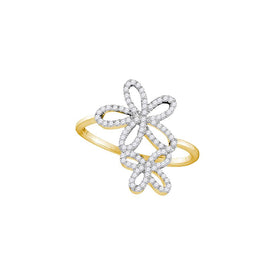 Golden Starburst Diamond Fashion Ring | 10kt Yellow Gold Womens Round Diamond Flower Star Cluster Ring 1/5 Cttw Top View from Splendid Jewellery