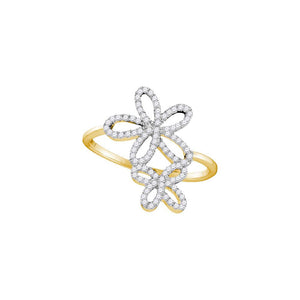 Diamond Fashion Ring | 10kt Yellow Gold Womens Round Diamond Flower Star Cluster Ring 1/5 Cttw | Splendid Jewellery GND