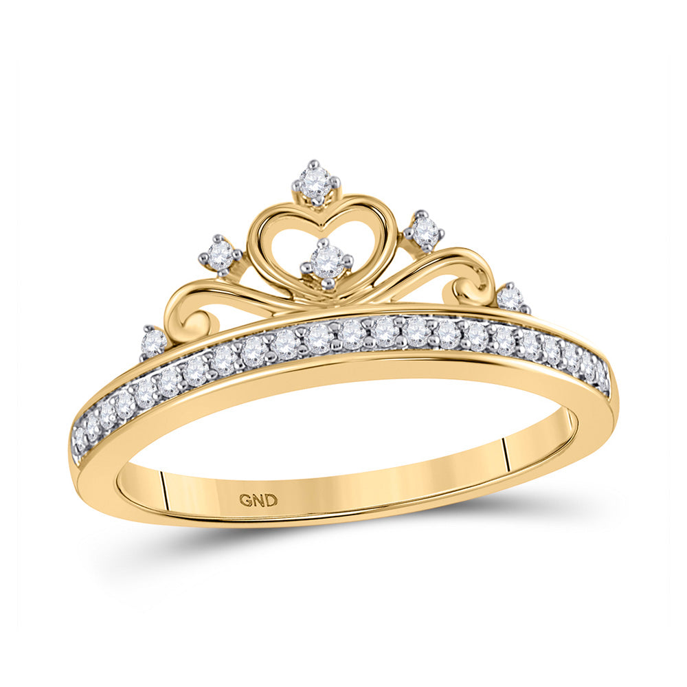 Diamond Fashion Ring | 10kt Yellow Gold Womens Round Diamond Heart Crown Ring 1/6 Cttw | Splendid Jewellery GND