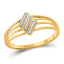Load image into Gallery viewer, Radiant Elegance: 10kt Yellow Gold Womens Round Diamond Stripe Band Ring 1/20 Cttw Top View from Splendid Jewellery